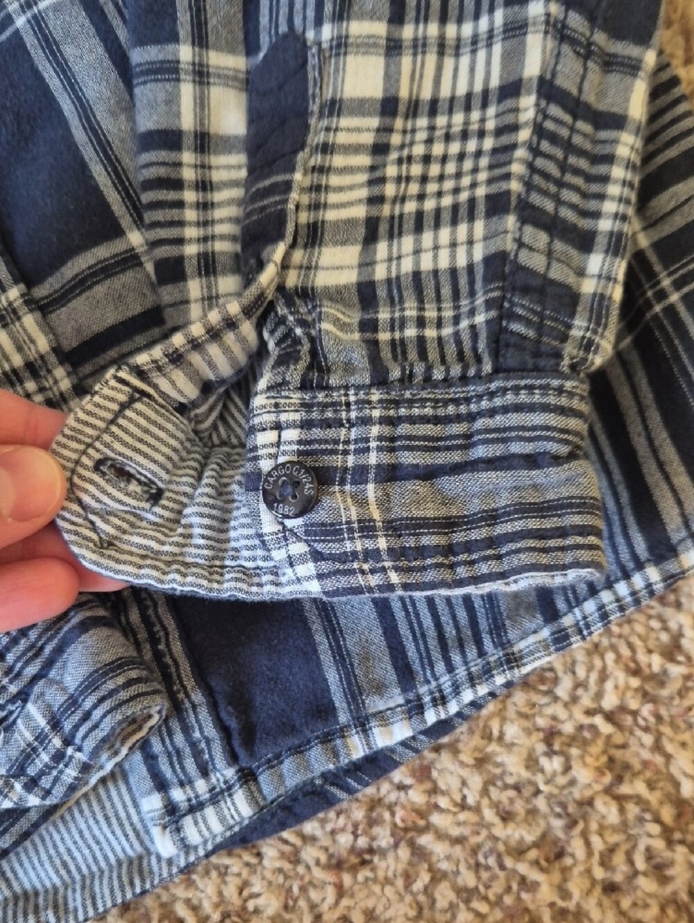 chic Navy and White Plaid Button-Down Shirt - Picture 4 of 4